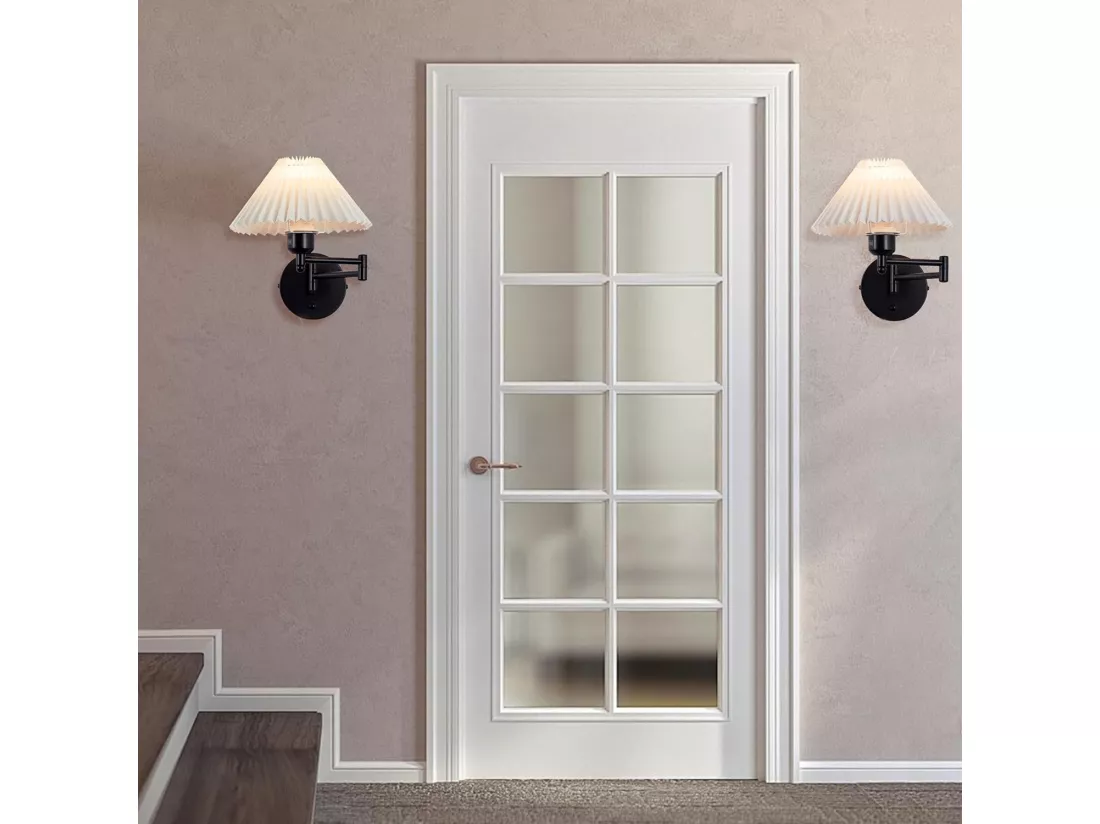 NETTLIFE Lot de 2 appliques applique d'intérieur vintage : E27 abat-jour rétro éclairage mural orientable 40W.MAX blanc sans ampoule