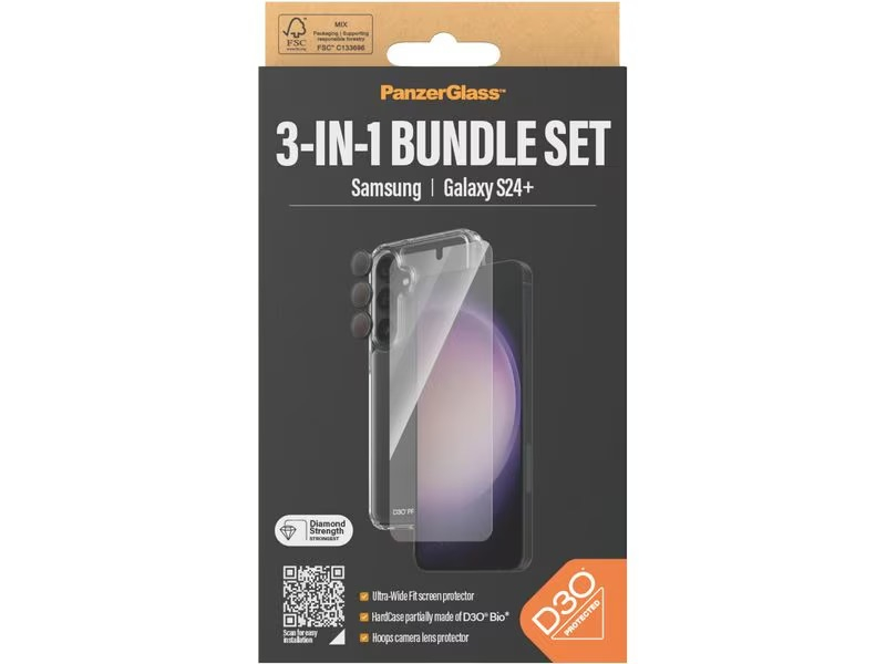 Samsung Galaxy S24  Plus 3in1 D30 Hardcase Schutzhülle mit Ultra Wide Fit Display- / Hoops Kameraschutz (B1211 7351) - Transparent