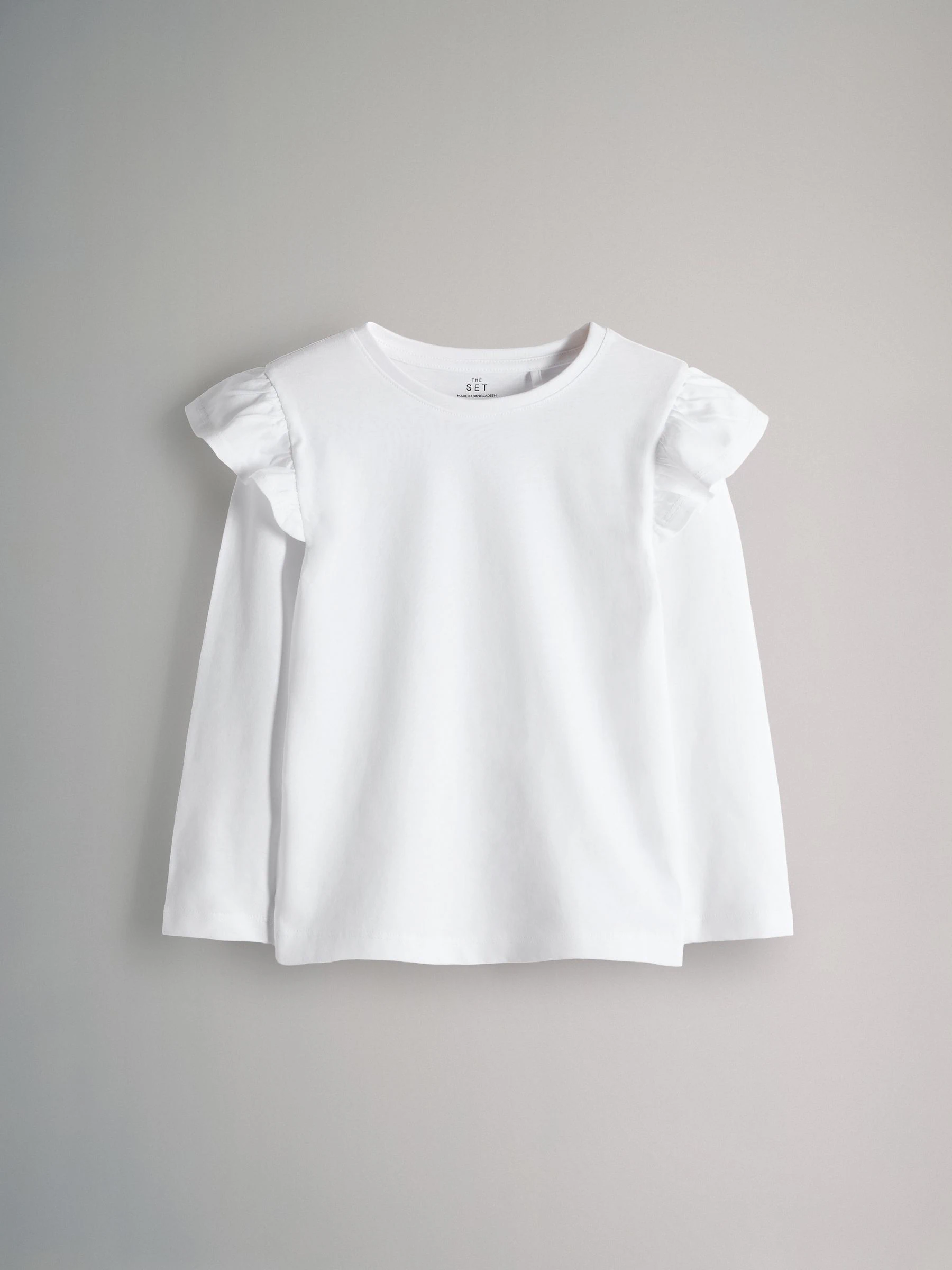 Navy/Grey Marl/White/Spot - The Set 4 Pack Long Sleeve Ruffle Cotton T-Shirts