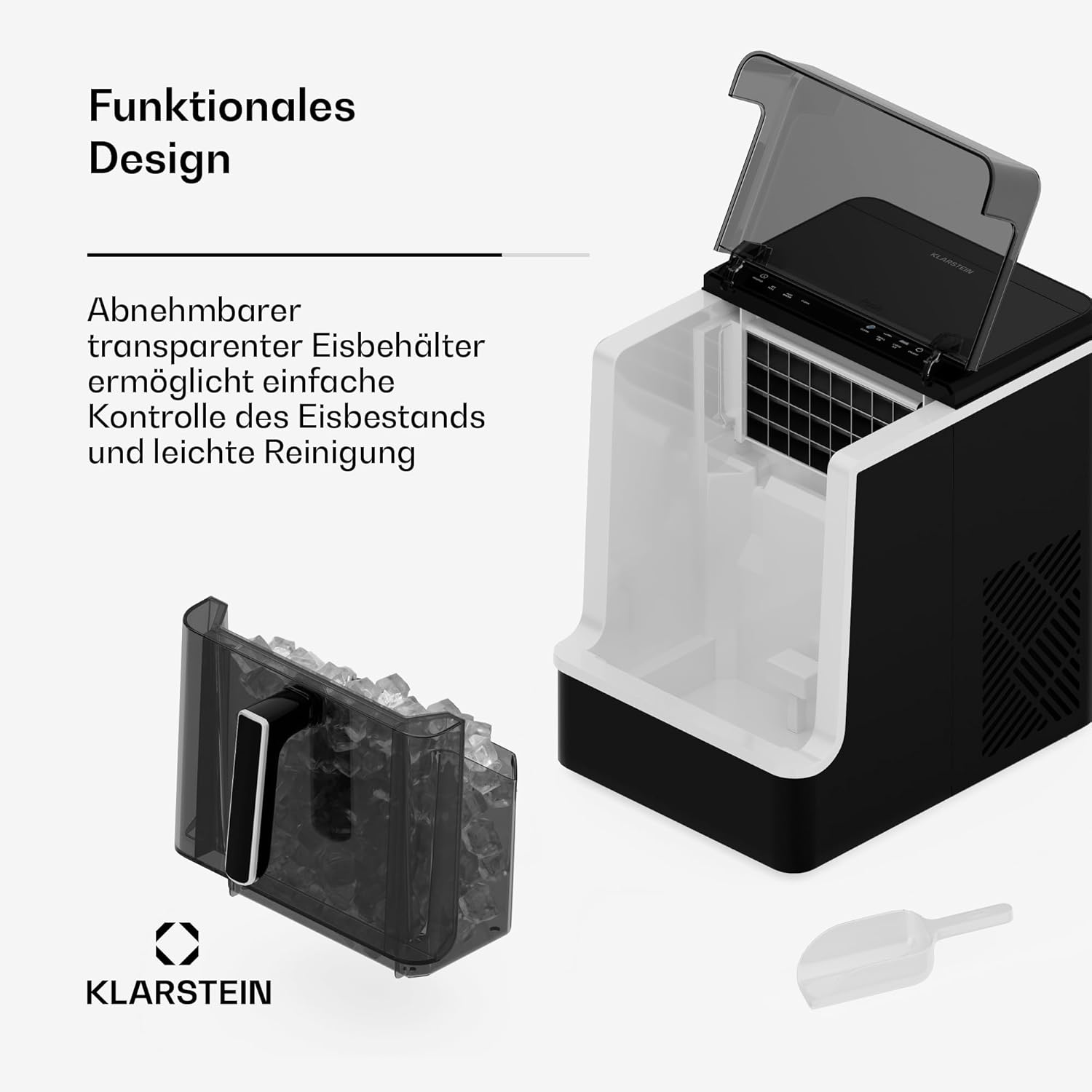 Klarstein Eiswürfelmaschine - 23 kg/24 h, 32 Eiswürfel/Zyklus, Automatische Reinigung, 2 kg Wassertank, Edelstahl, Intuitive Steuerung, Ideal Für Partys & Heiße Tage, Schwarz