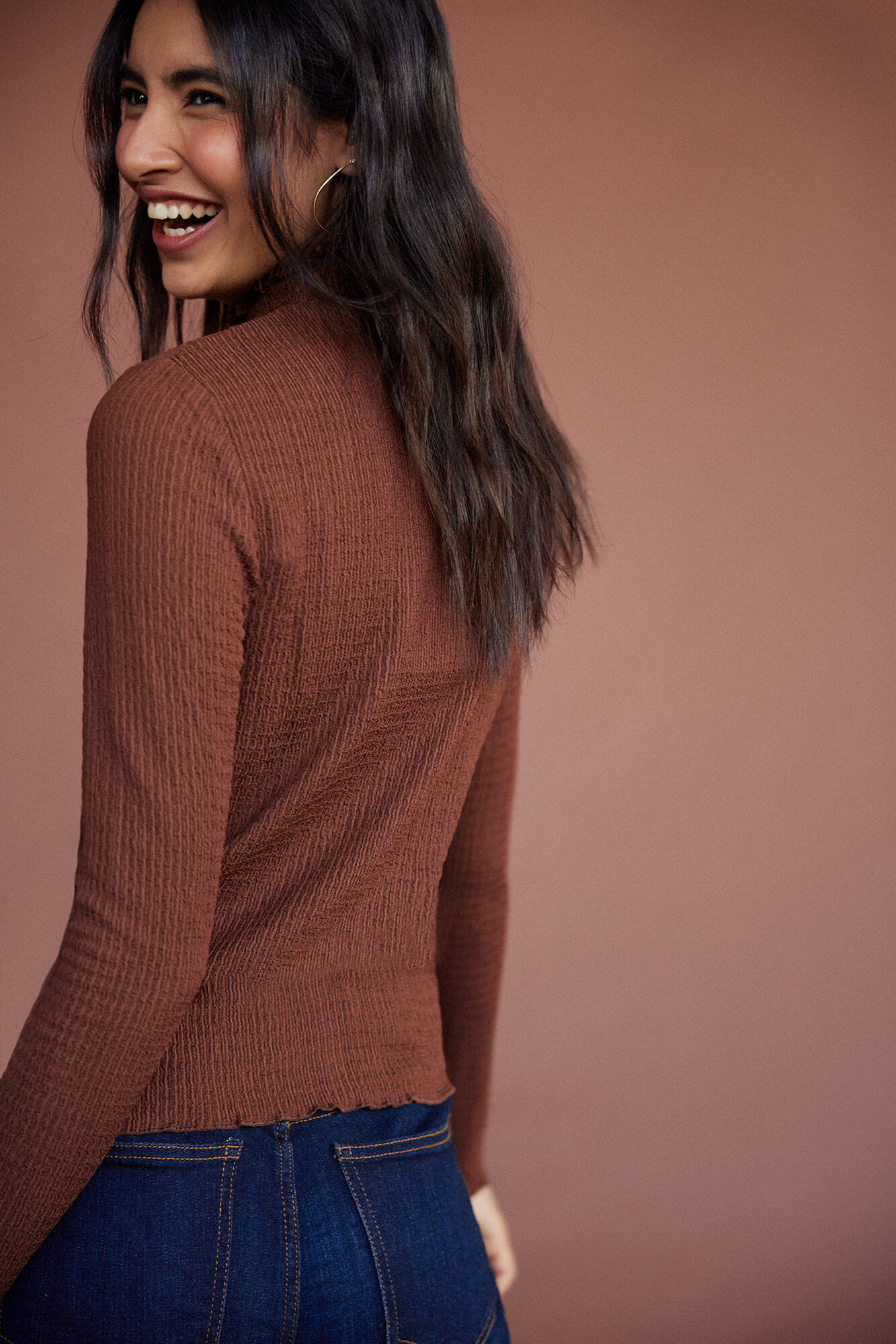 Blusa de tricô com padrão favo de mel. - Camelo