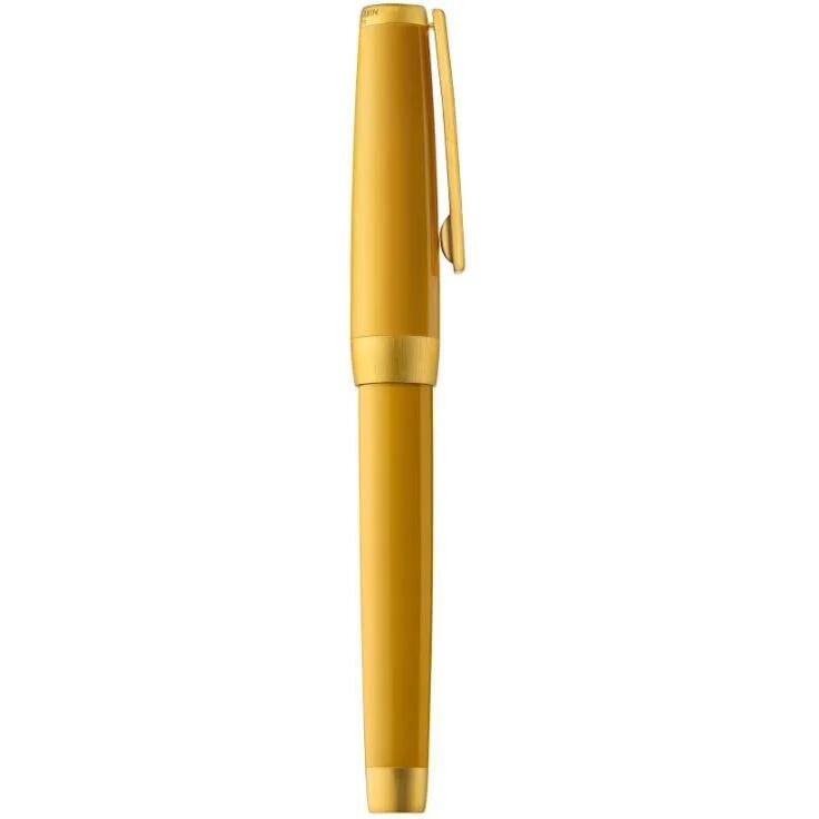 Stylo roller, corps résine de couleur ambre, attributs or jaune brossé - Ambre
