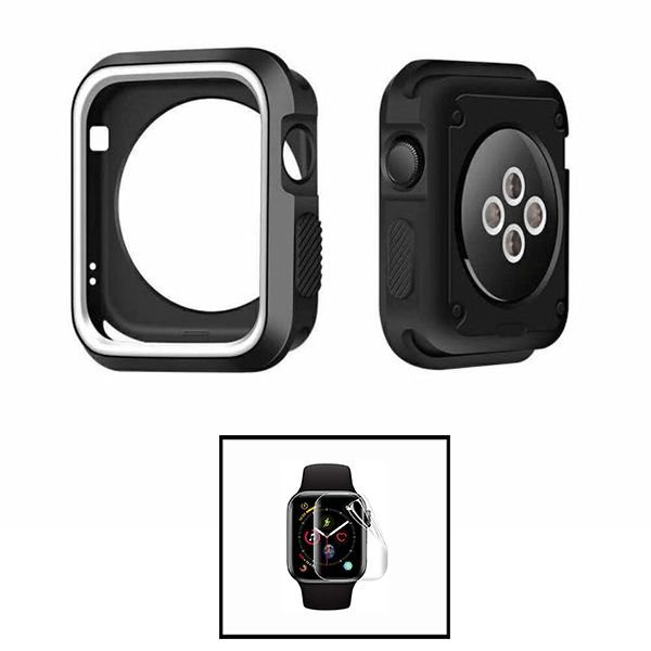 G4M Kit Capa de Proteção Reforçada   Película de Hidrogel para Apple Watch Series 9 - 45mm Black / Branco - 7427285976623