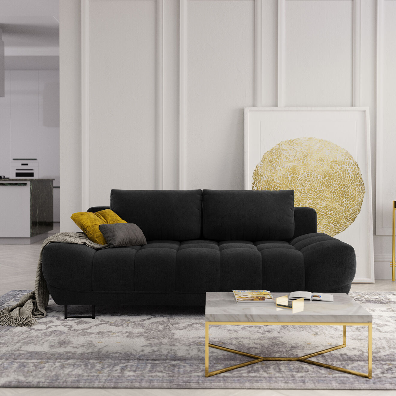 Windsor & Co Canapé convertible avec coffre de rangement Cirrus noir - 215x112x90 cm