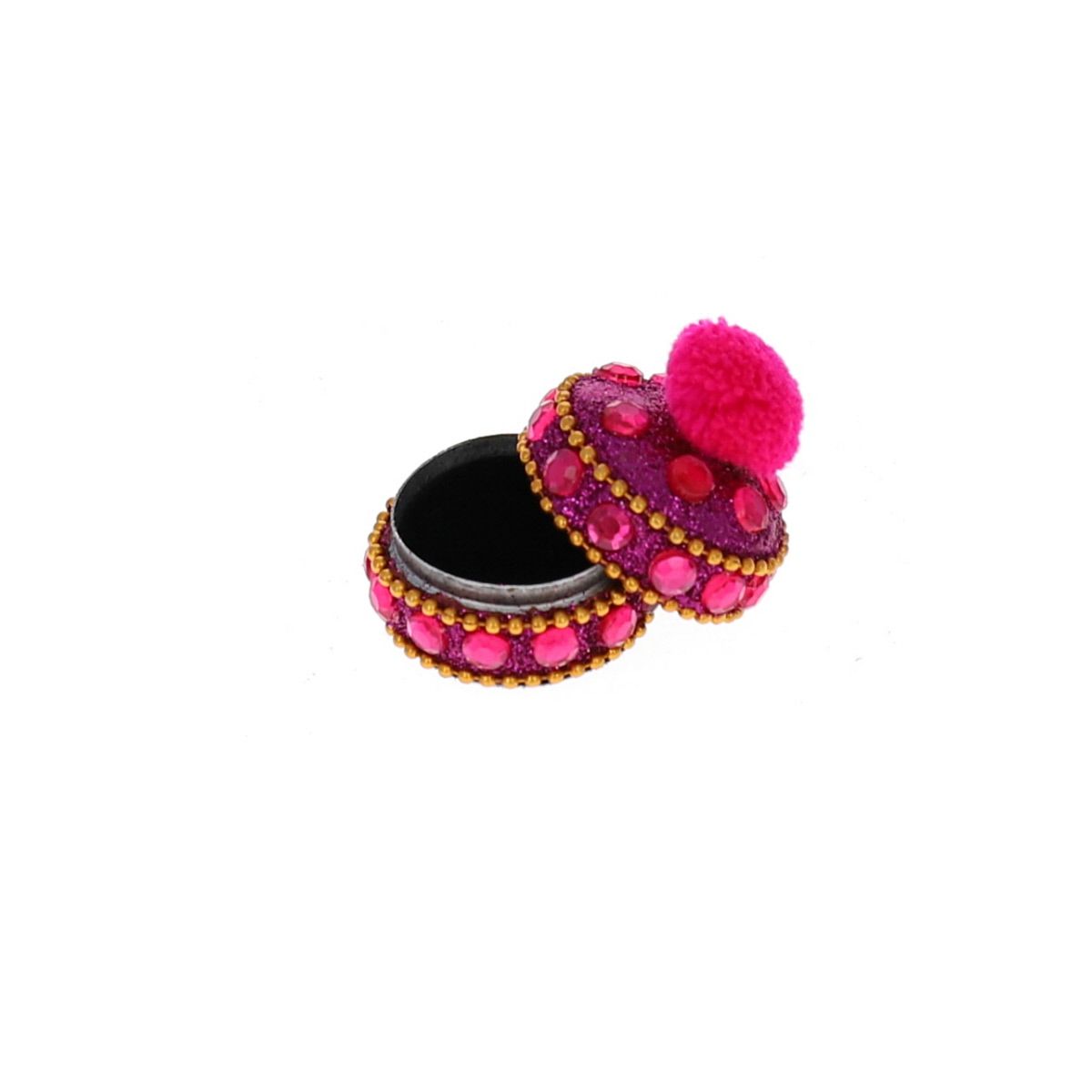 Petite boîte ronde indienne pompon fuschia Pondie Chérie