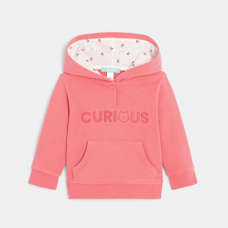 Sweat molleton à capuche brodé rose bébé fille Rose