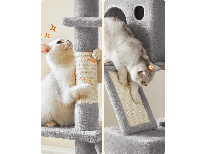 Feandrea Kratzbaum XXL 206 cm, Grau/Beige Kuscheliges Katzenhaus