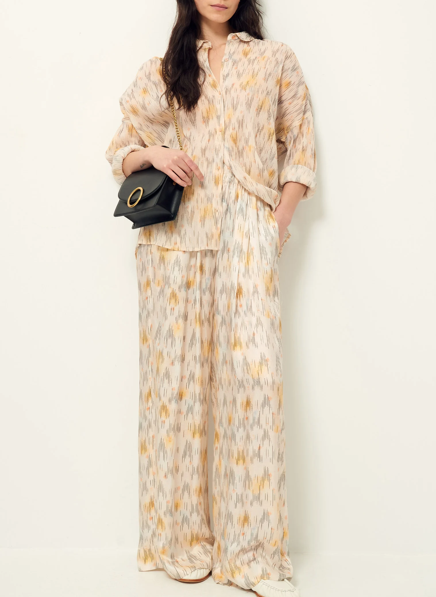 CHAGALL - Pantalon large en coton mélangé | Beige