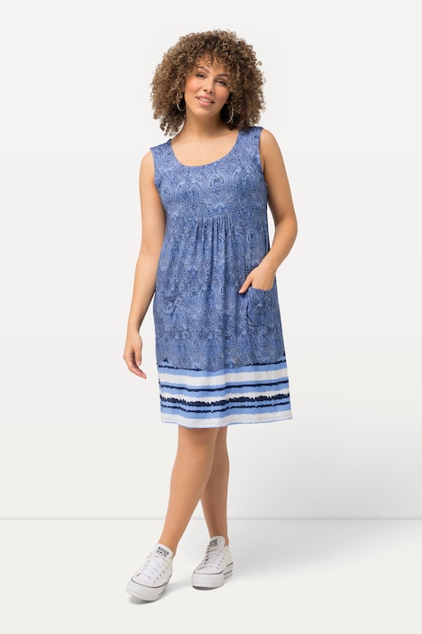 Jersey-Minikleid, Paisley, A-Linie, Rundhals, ärmellos