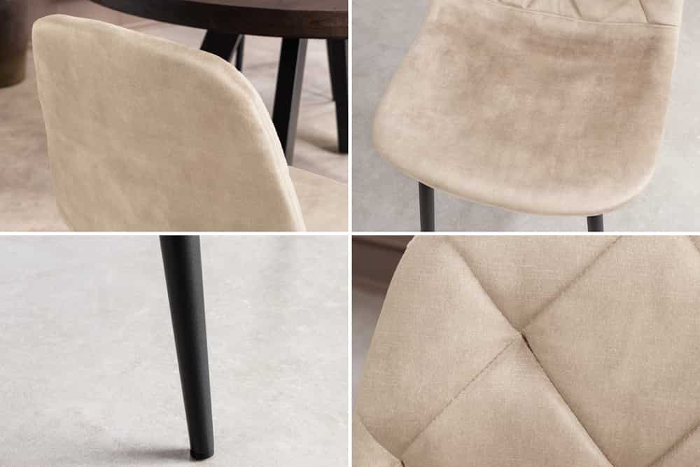 Stilvolles 2er-Set Stühle GLAMM champagner beige Samt schwarze Metallbeine