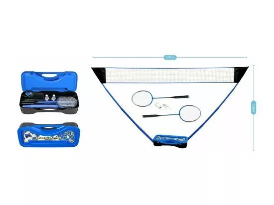 Set de Badminton complet avec filet 295 x 38 x 154 cm, raquettes, volants et étui de rangement