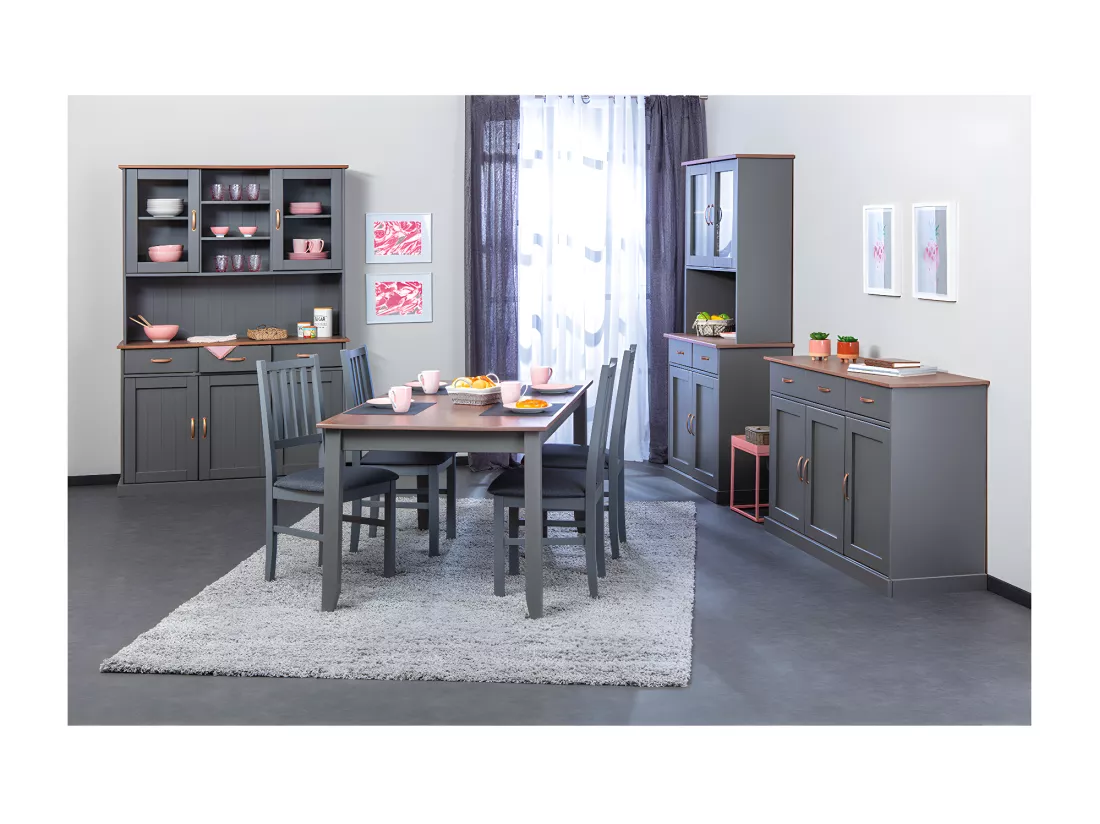 MELINA - Buffet Vaisselier 4 Portes 2 Tiroirs Coloris Gris