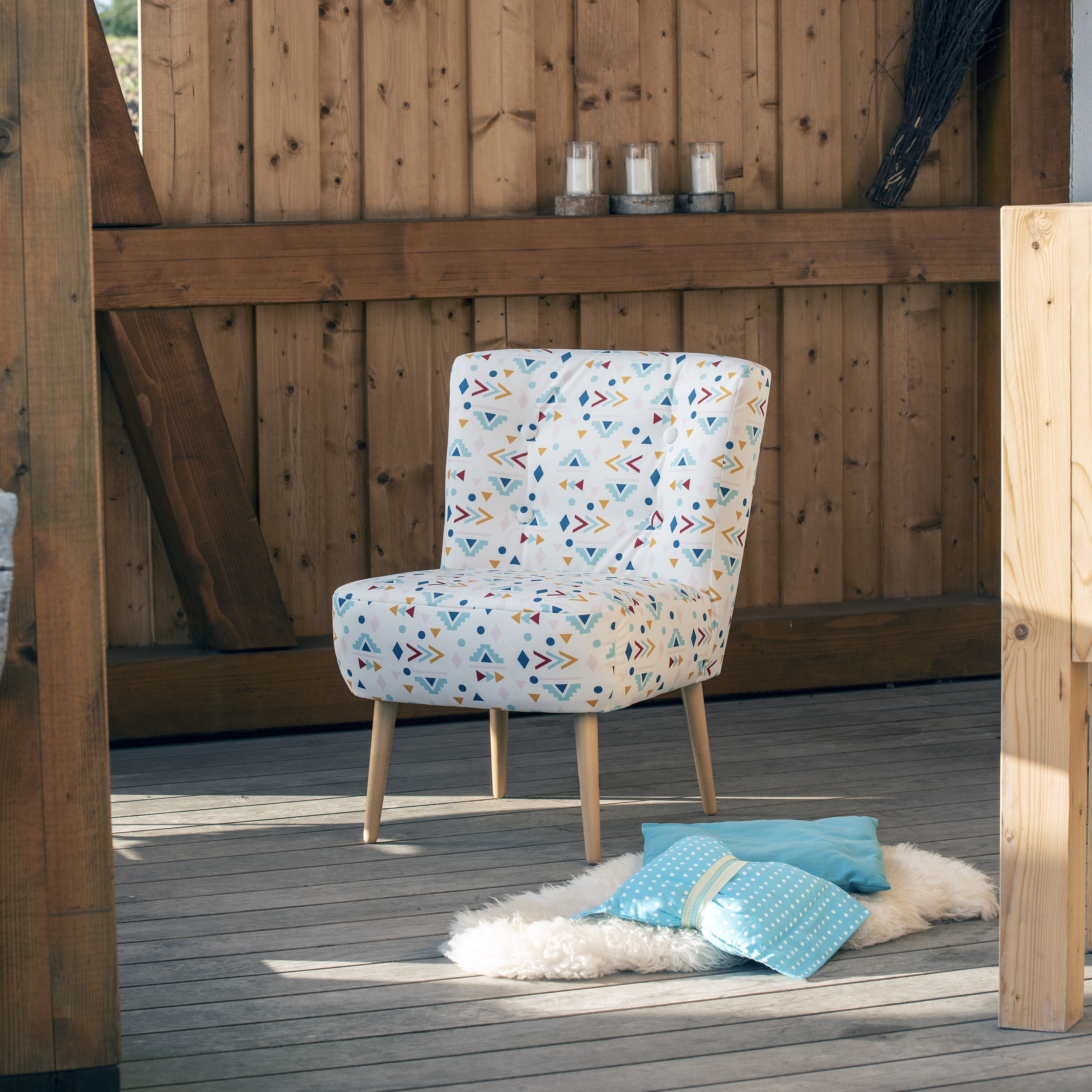 lovingHome® Sessel Fiola bunt gemustert Polstersessel Stuhl Relaxsessel Füße Buche natur mittlere Sitzhärte