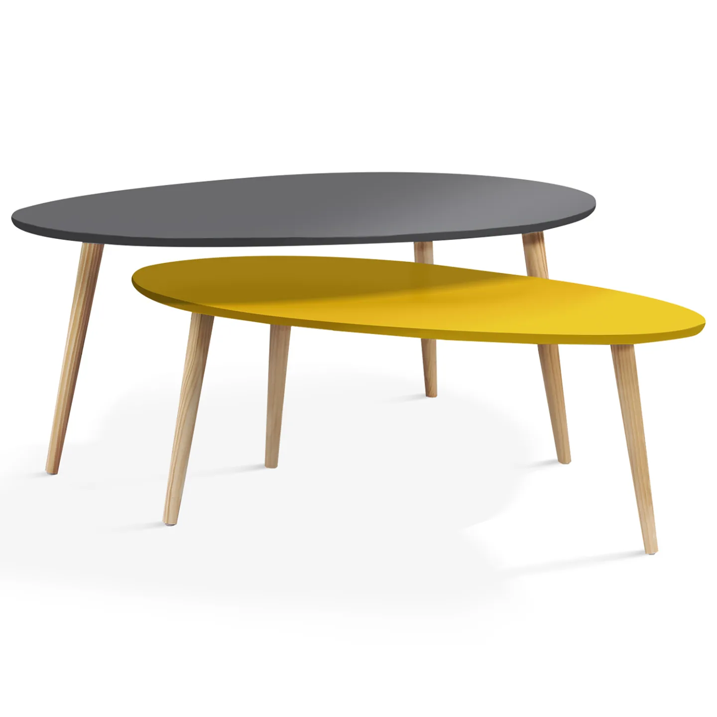 Lot de 2 tables basses gigognes GIGI laquées gris jaune scandinave