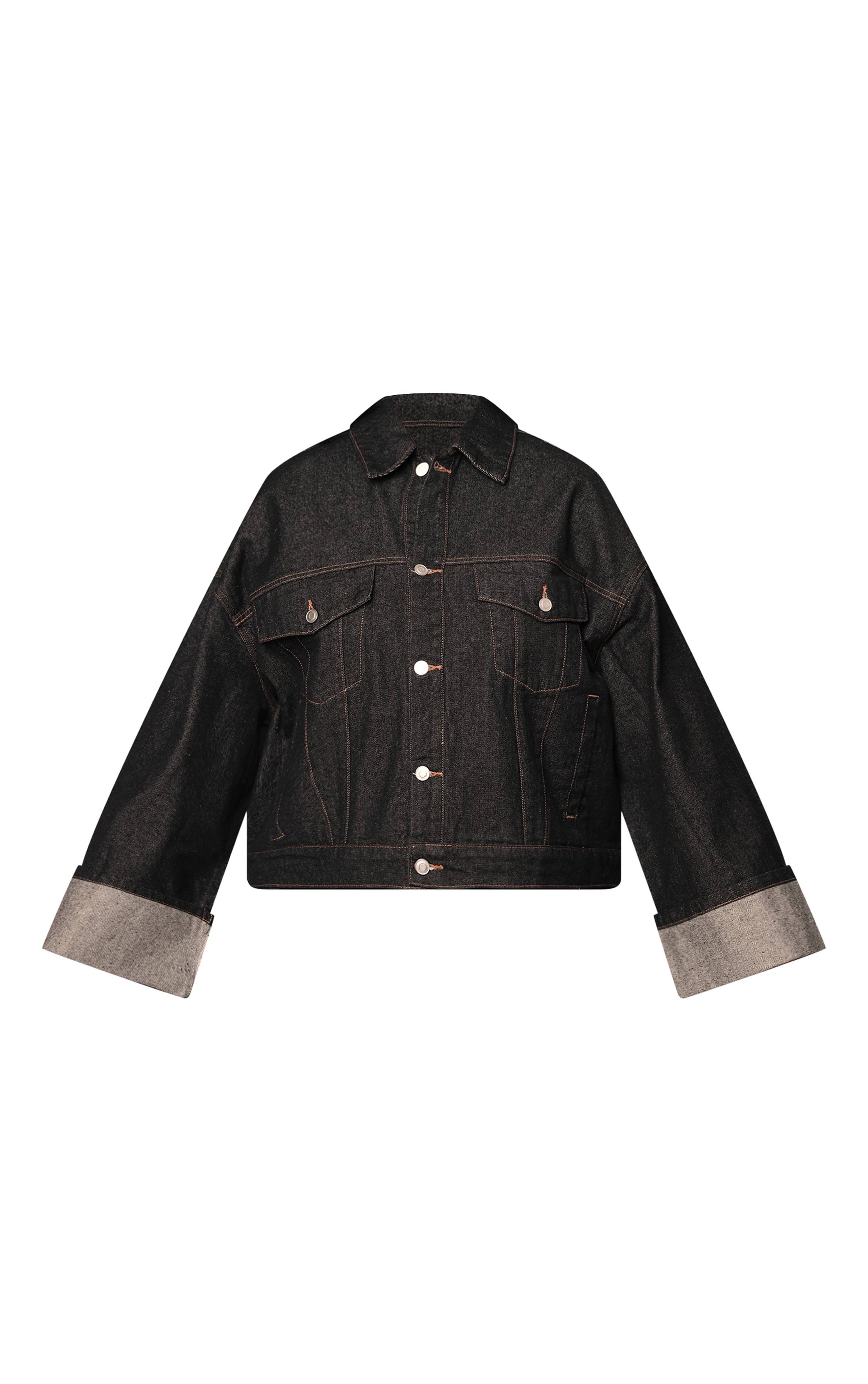 Bleu Indigo Veste En Jean Grande Taille Délavage Brut Avec Revers Et Surpiqûres Contrastées