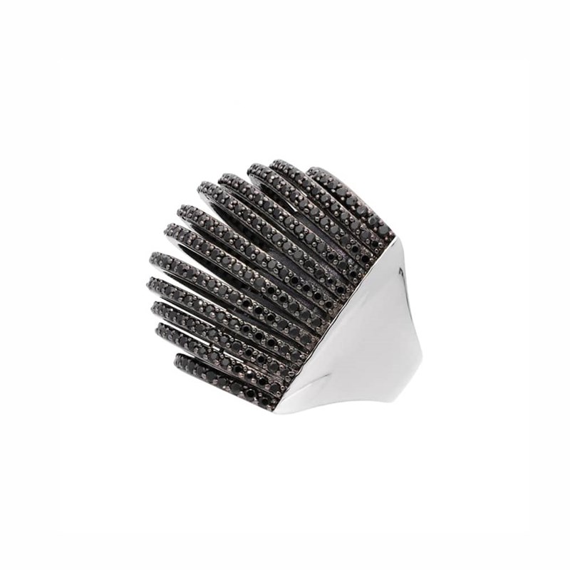 Bague Incurvée Multi-anneaux Noire