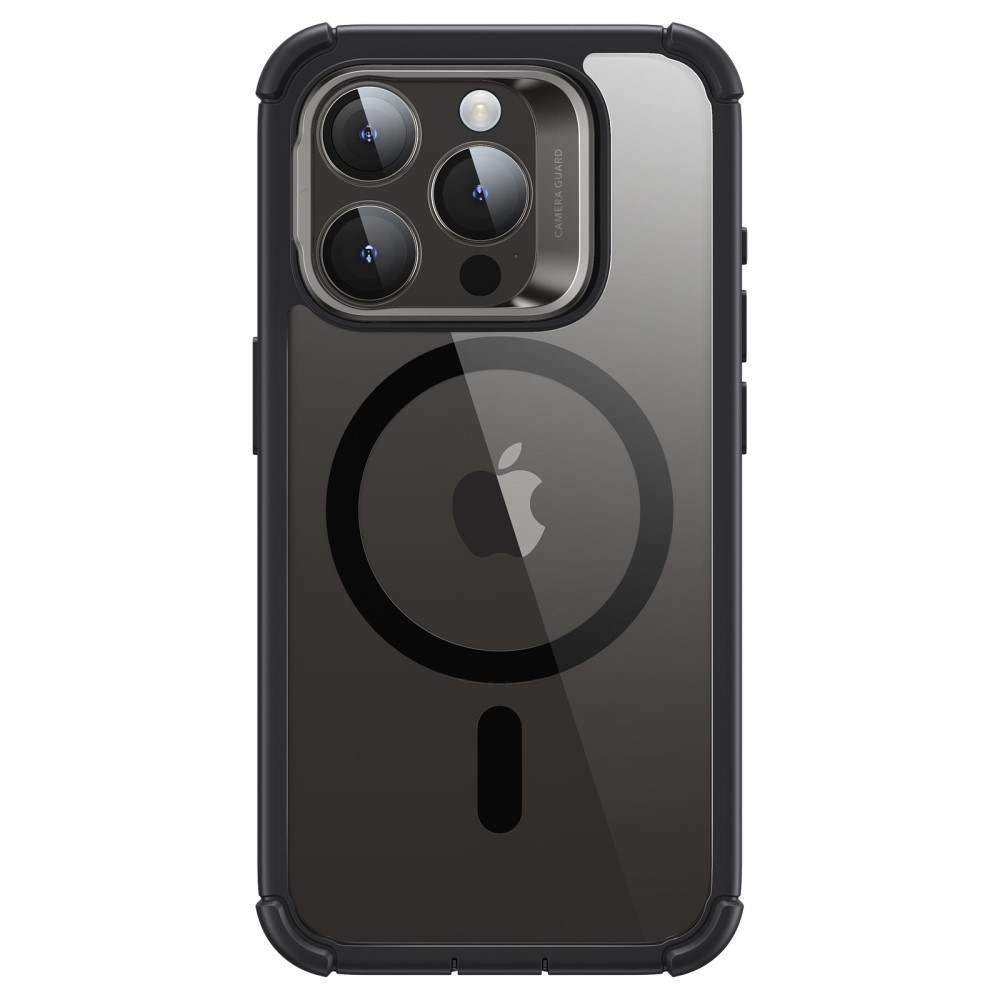 iPhone 15 Pro Max Magnetic Series Full Protective MagSafe Hülle mit Displayschutz   Kickstand - Schwarz / Transparent