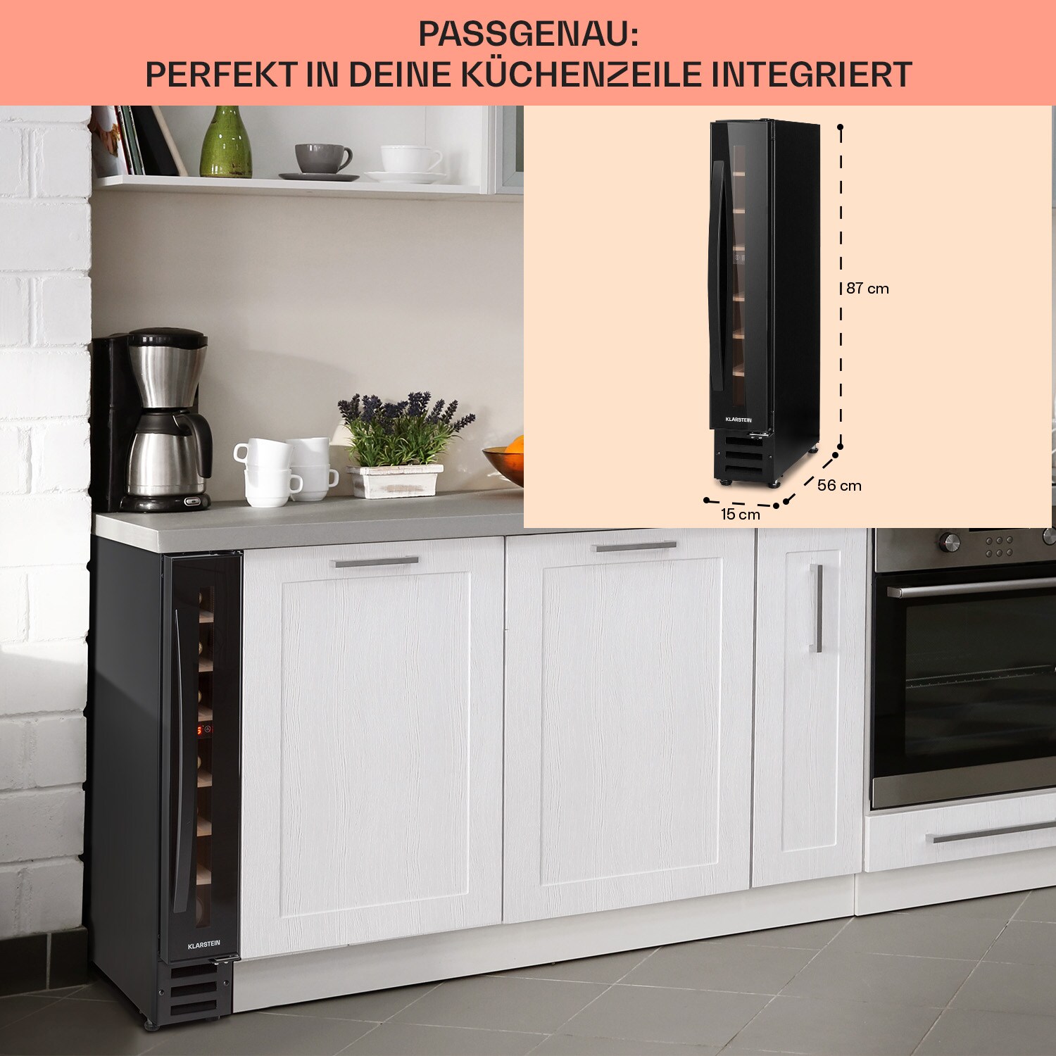 Vinovilla 7 Built-in Uno Onyx Einbau-Weinkühlschrank Glas Edelstahl Schwarz