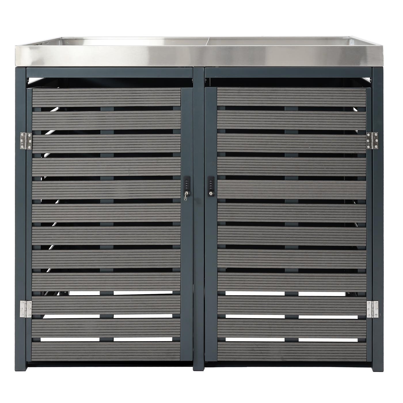 2er Mülltonnenverkleidung MCW-K14, Mülltonnenbox mit Pflanzkasten, 124x134x84cm WPC Edelstahl 79kg ~ anthrazit