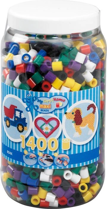 Hama® Bügelperlen Maxi - Vollton Mix 1400 Perlen (6 Farben) in Aufbewahrungsdo