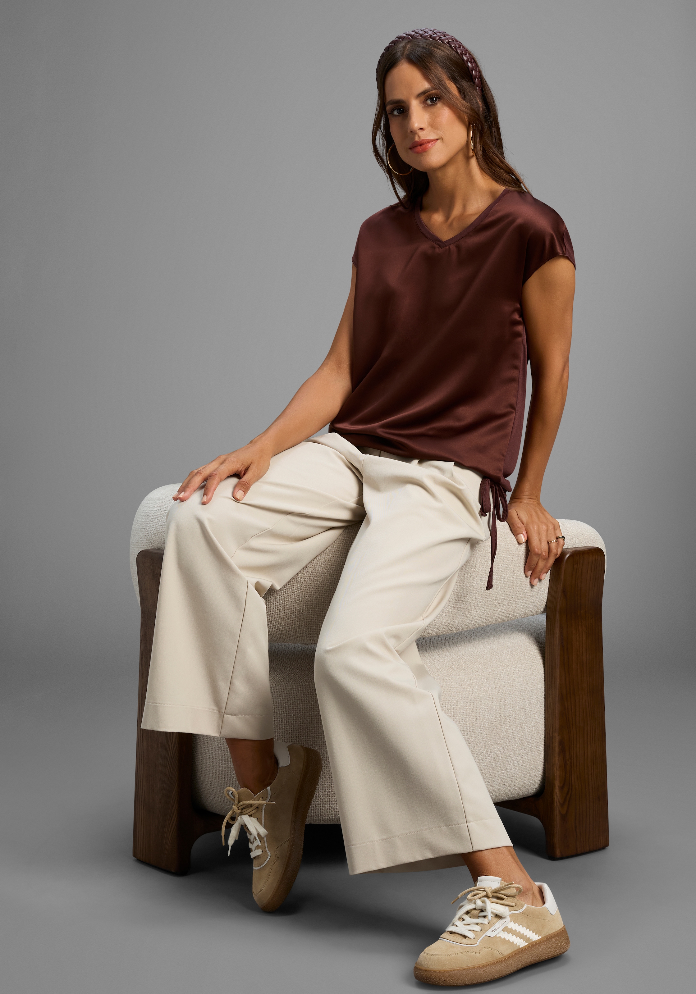 Laura Scott Shirtbluse , Satin-Bluse mit Jersey-Rückenteil und Bindeband - NEUE KOLLEKTION