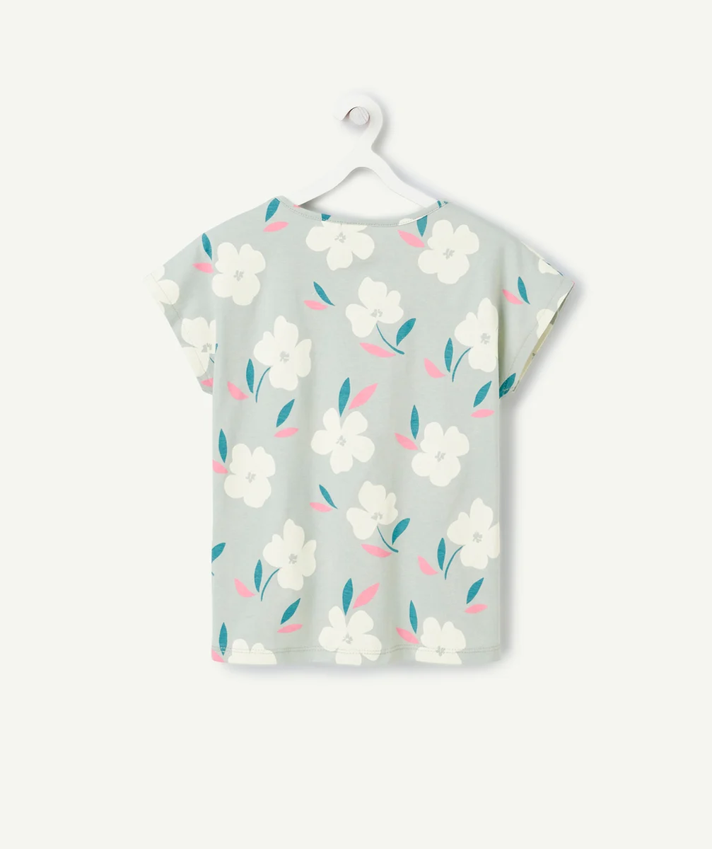 t-shirt fille en coton bio vert imprimé à fleurs
