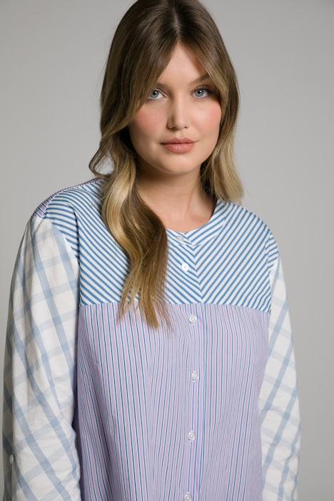 Bluse, Streifen, Oversized, Stehkragen, Langarm
