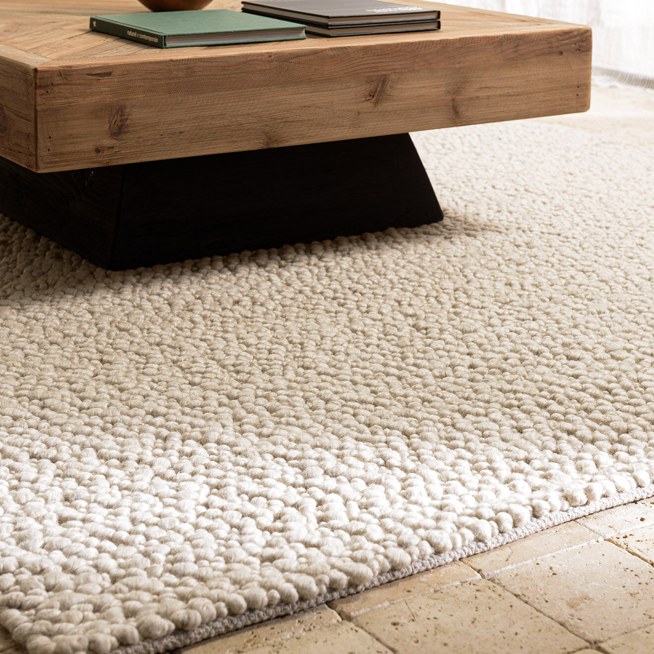Macabane Tapis en Laine bouclée Quentin beige - 230x160 cm