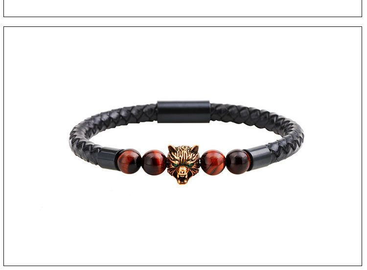 KINNO - Armband van echt leer met dierenagaatkralen