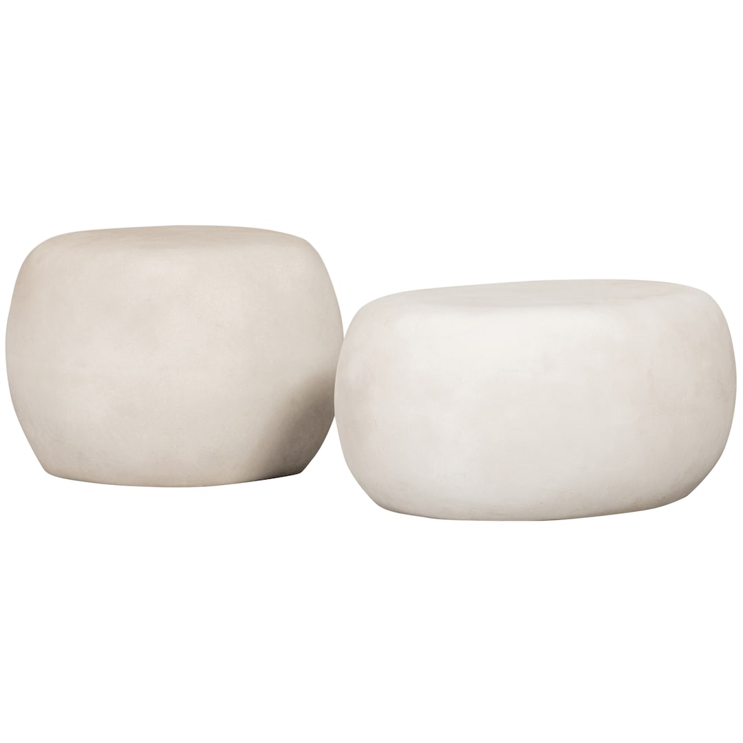 Couchtisch PEBBLE 65x49 cm oval Betonoptik Weiß
