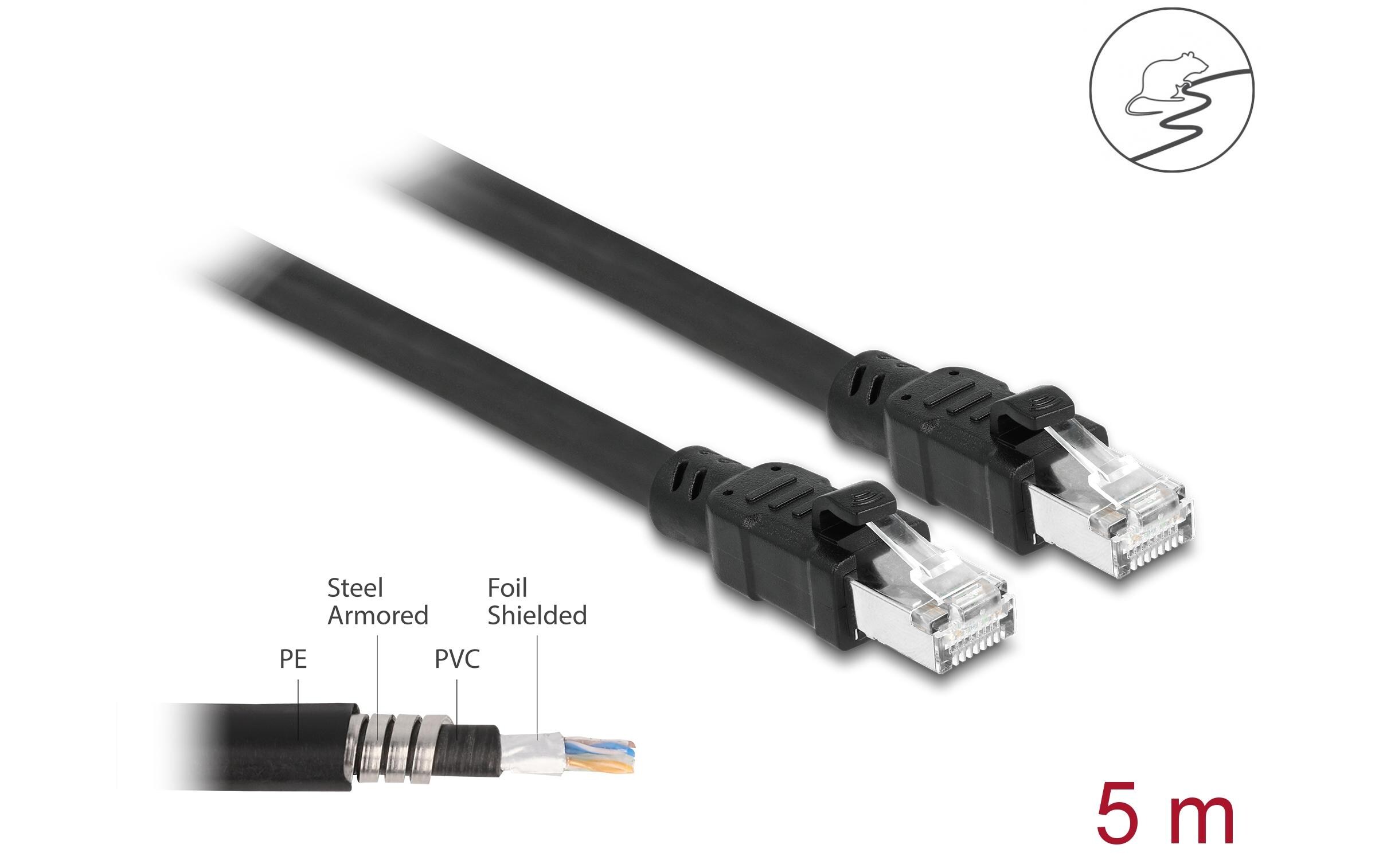 Patchkabel Cat 6A, F/UTP, 5 m, SchwarzDelock Netzwerkkabel RJ45 Cat.6A F/UTP mit innerem Metallmantel 5 m
