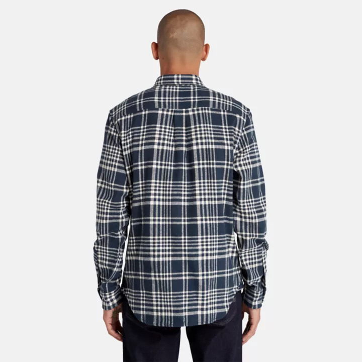 Camisa xadrez de flanela grossa masculina na cor azul marinho