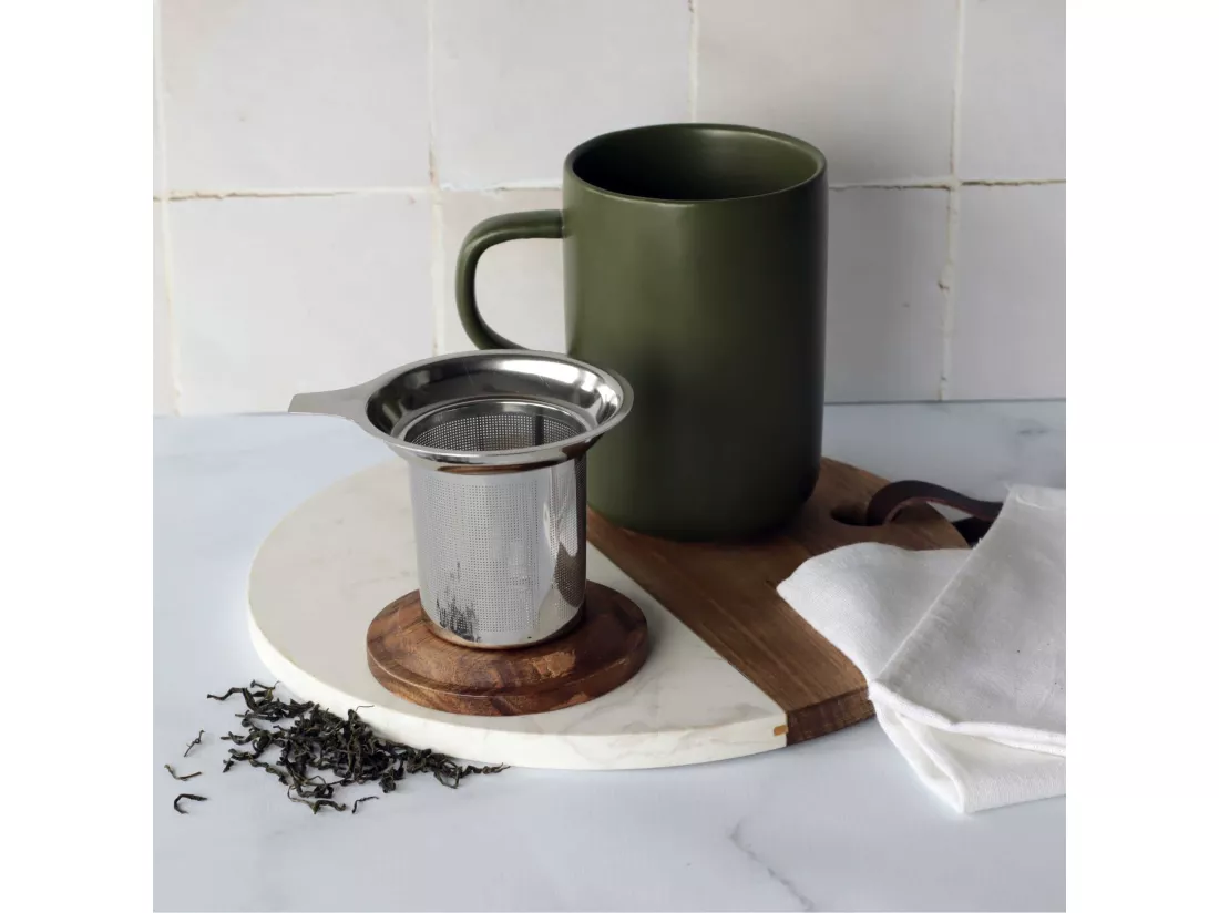 Ogo Living - Tisaniere Juliet Kaki En Gres Et Couvercle En Acacia De 475 Ml Ogo
