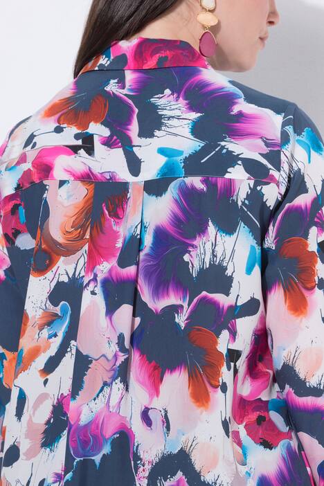 Lyocell-Bluse, Aquarell, A-Linie, Hemdkragen, Langarm, schneeweiß