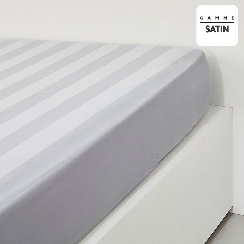 Drap housse satin de coton acier 160x200cm