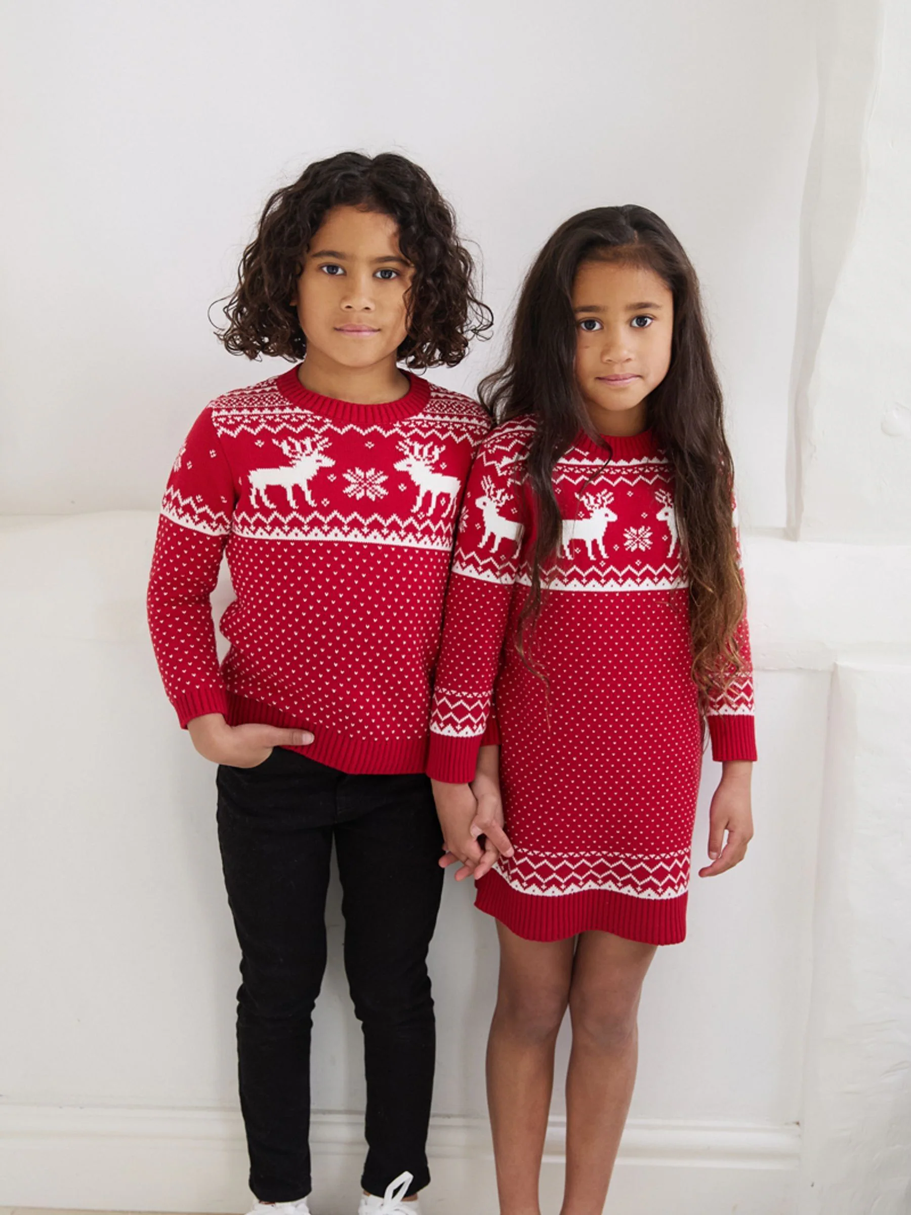 Rood - The Little Tailor kinderkersttrui met rendier-fairislepatroon