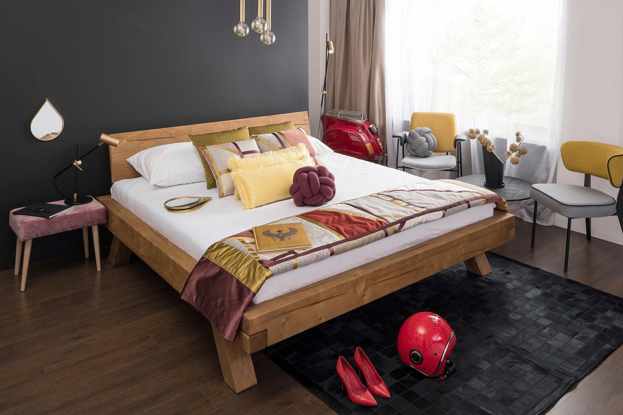 SalesFever Massivholzbett »Eik Naturbelassenes Bett« Landhaus-Charme trifft auf rustikales Balkenbett