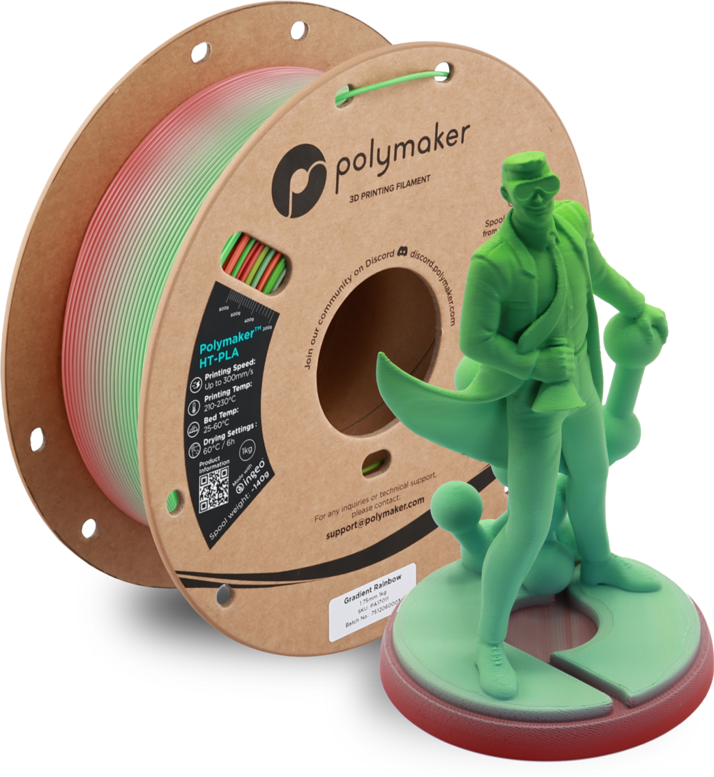 Polymaker  HT-PLA Gradient Rainbow, 1,75 mm / 1000 g    Hochleistungs-PLA für hitzestabile 3D Druckanwendungen in Gradient Rainbow