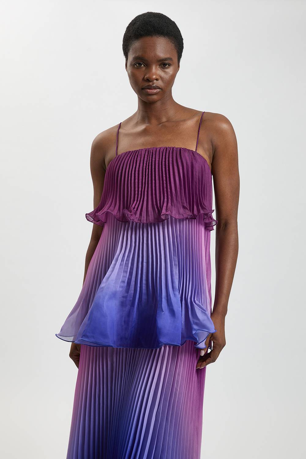KarenMillen Robe Longue Plissée En Organdi Slub Effet Ombré Tissé Petite Taille