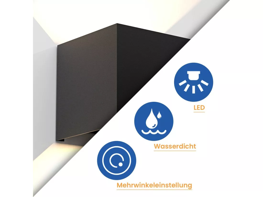 NETTLIFE LED Applique murale intérieure Noir Éclairage mural extérieur 5W Lampe extérieure Up Down Spot mural IP65 Éclairage 3000K Blanc chaud