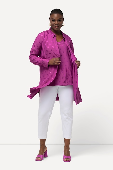 Longbluse, Jacquard-Punkte, Hemdkragen, Langarm