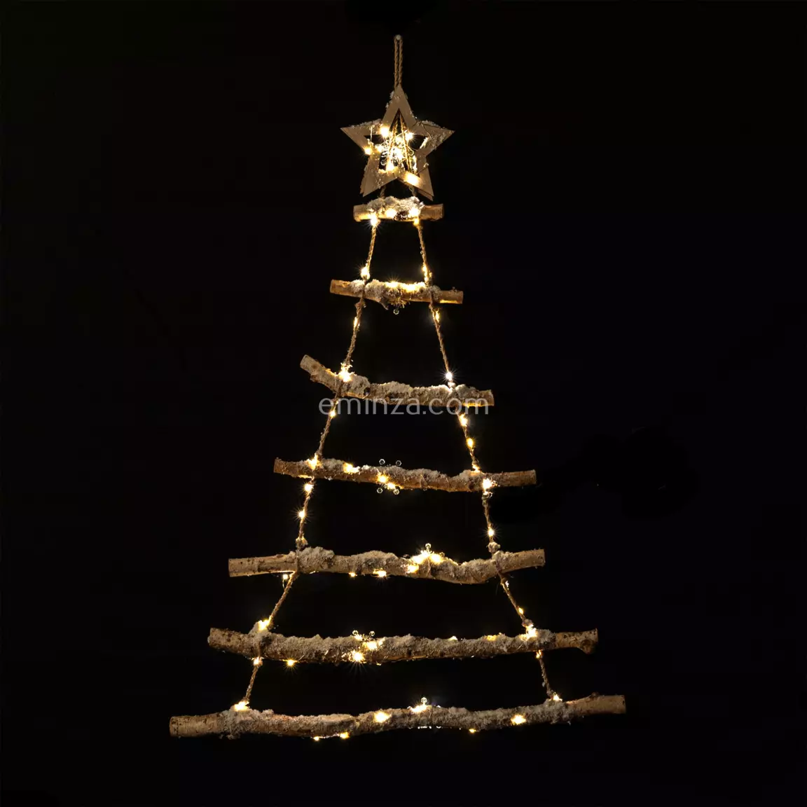 Sapin lumineux à suspendre à piles (H90 cm) Star givré Blanc chaud