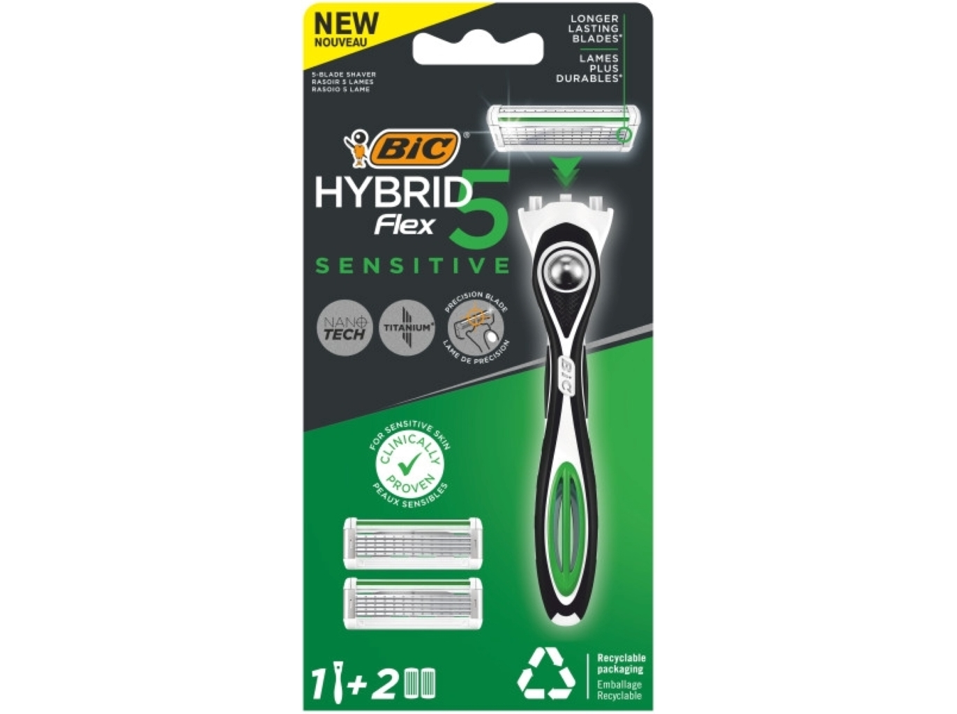MÃQUINA BARBEAR BIC HYBRID5 SENSITIVE  2 RECARGAS