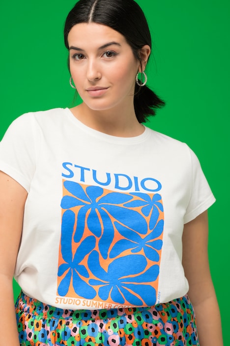 T-Shirt, Classic Shape, Floral-Print, Rundhals, Halbarm
