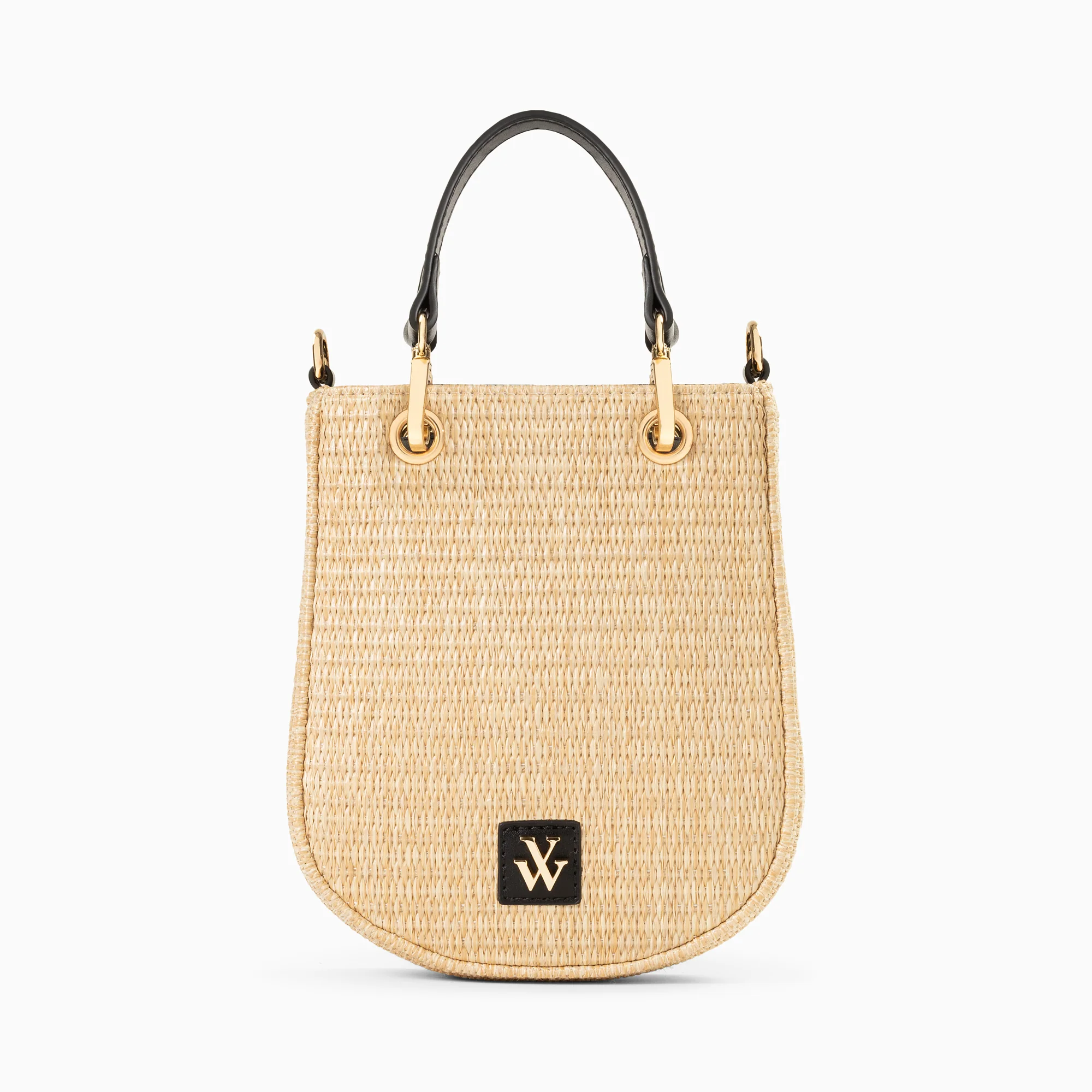 Sacs-Petit sac Mounia en raphia beige à détails noirs