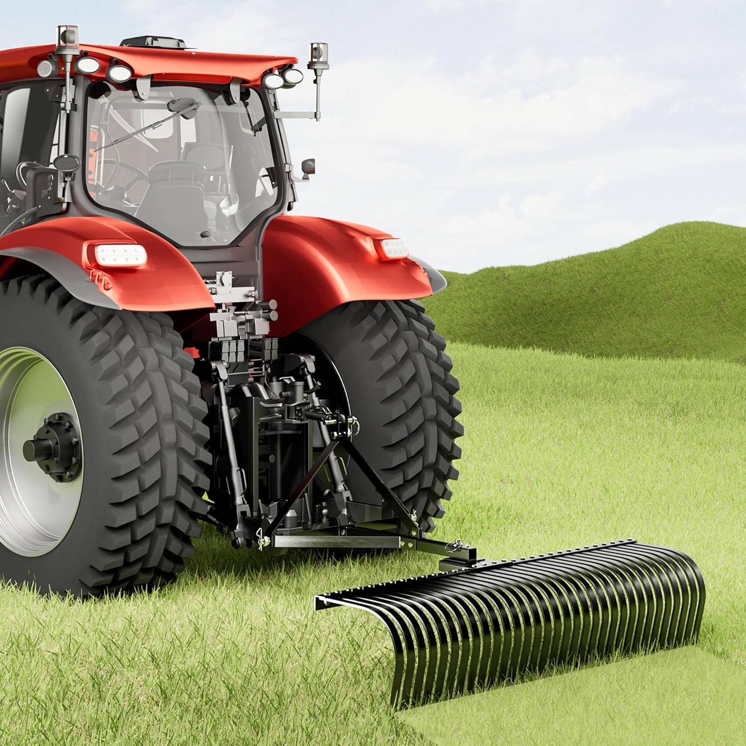 Wiltec Rasentraktor Heuharke mit 152 cm Arbeitsbreite, Heurechen mit 32 Harkenzinken, Rechen mit 3-Punkt-Aufstecksystem mit 360° Drehung