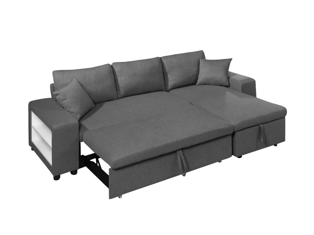 Canapé d'angle convertible et réversible en tissu avec coffre de rangement et poufs anthracite SELIM
