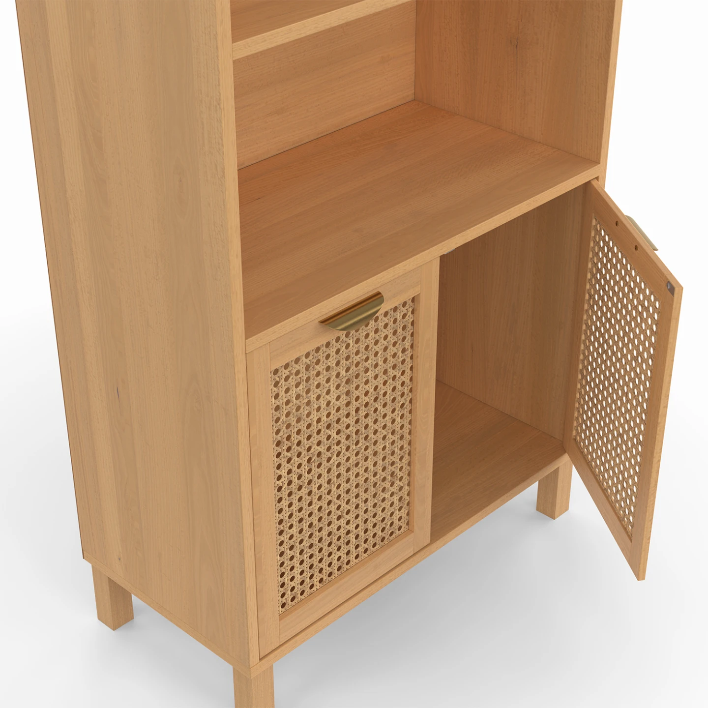 Etagère bibliothèque 4 niveaux avec placard EDHEN cannage et bois