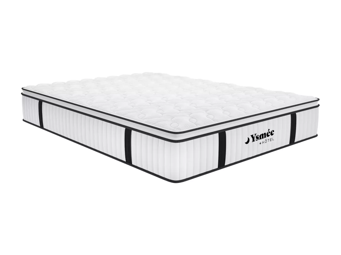 Ensemble 140 x 190 cm sommier coffre naturel clair + matelas anti-feu ressorts ensachés et surmatelas intégré ép.28cm - DELICE de YSMÉE HÔTEL