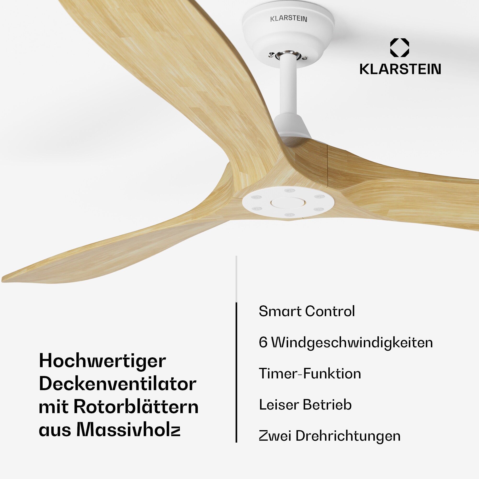 Bahama Breeze Smart Deckenventilator | Massivholz-Rotorblätter | Fernbedienung + App-Steuerung